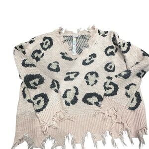 Malibu Sugar Leapird Print Frayed (Distressed) Hem Sweater